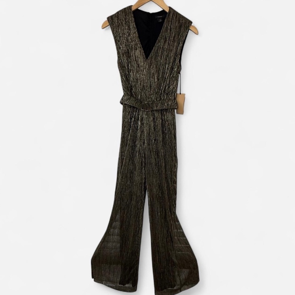 NWT Halogen Black Gold Metallic Jumpsuit XXS